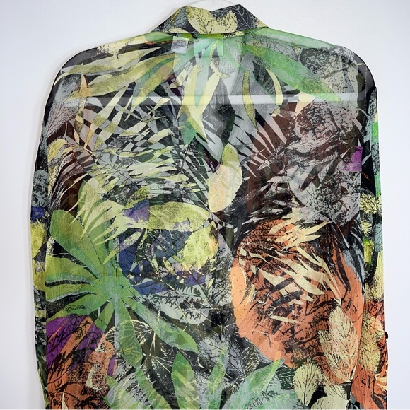 Chico's 100% Silk Button Front Blouse-Multicolor-Long Roll Tab Sleeves-Small - Picture 9 of 9